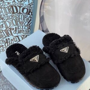 Prada Black Fur-Trimmed Women's Shoes